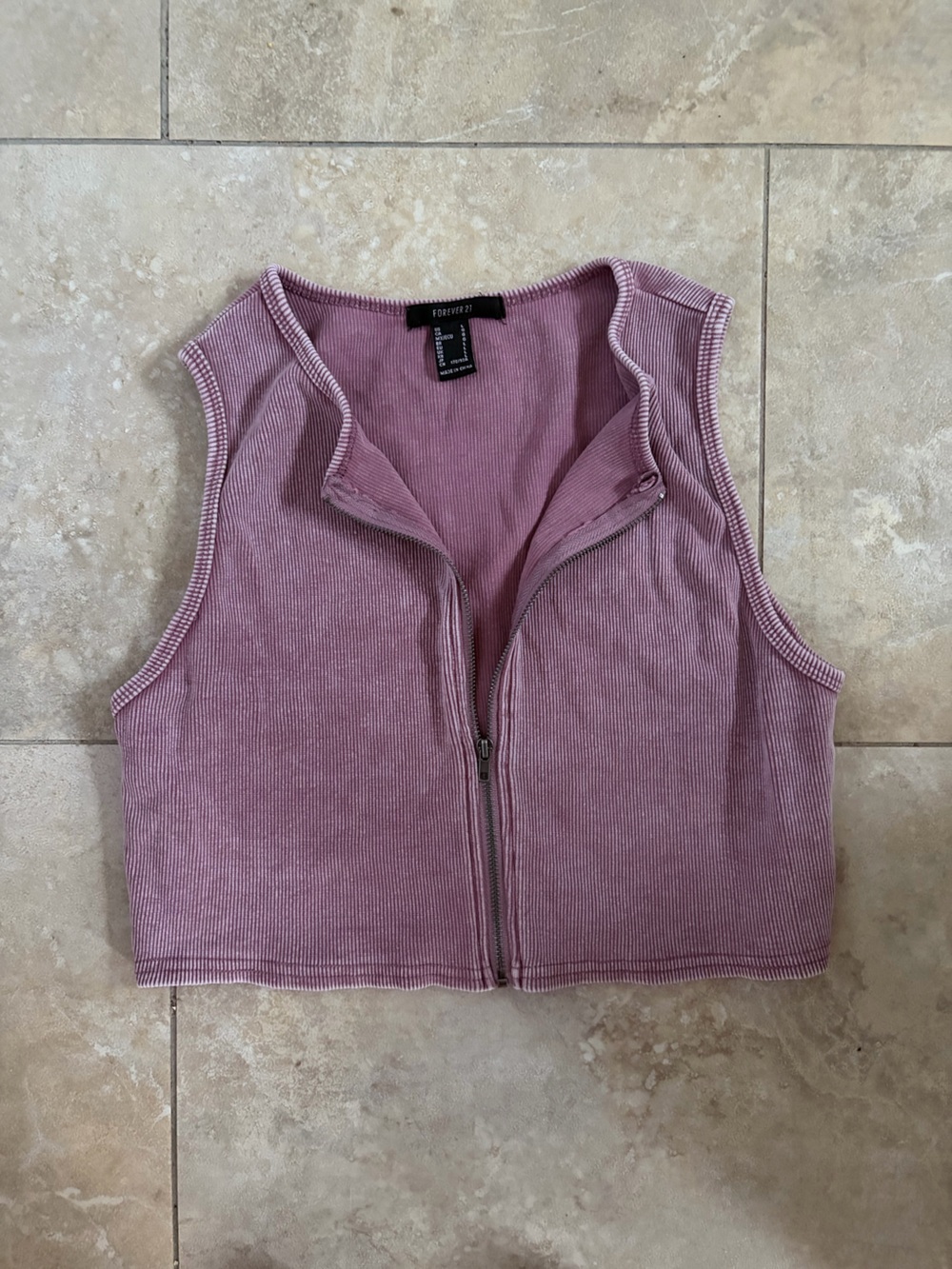 Forever 21 Women's Pink/Purple Zip Up Crop-top